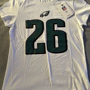 Authentic NFL Eagles White T-Shirt with Green Numbers